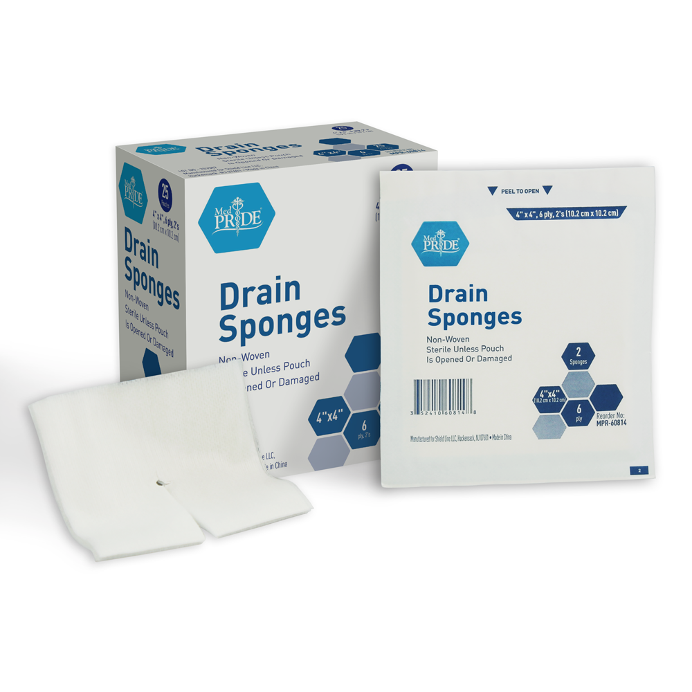 MedPride Drain Sponges, Sterile, 2's, 4