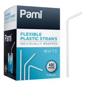 Pami Flexible Plastic Straws, Individually Wrapped - Case of 10000 (25 boxes of 400)